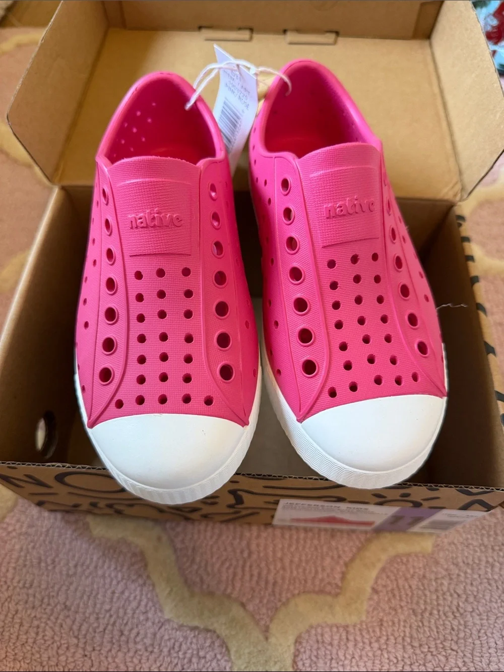 Native Kids Slip-On Water Shoes in Hot Pink with White Toe Cap